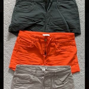 H&M Women Shorts Set of 3 Olive Green Orange Khaki